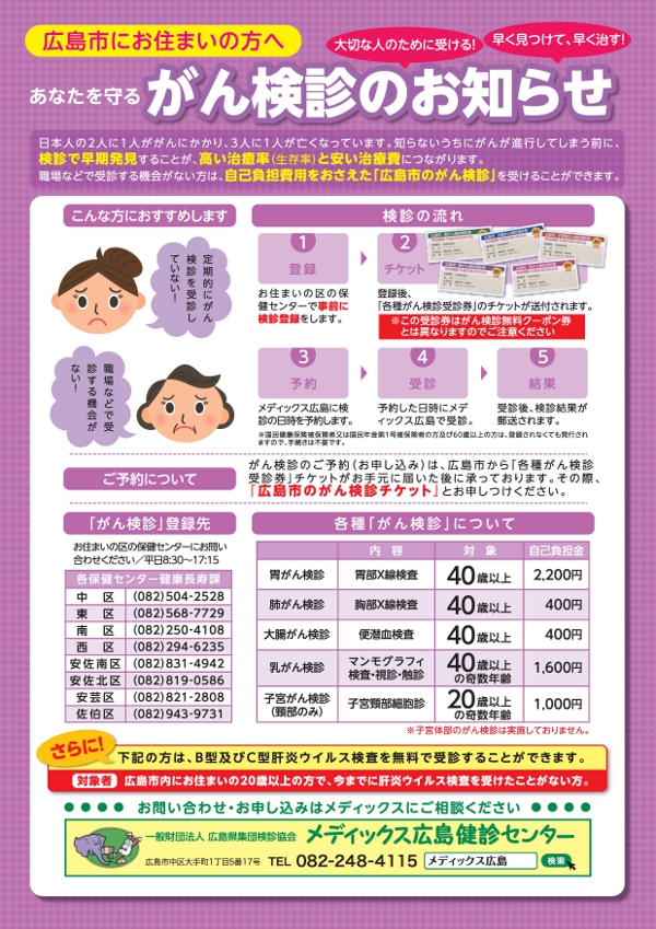 広島市にお住まいの方へ　あなたを守るがん検診のお知らせ